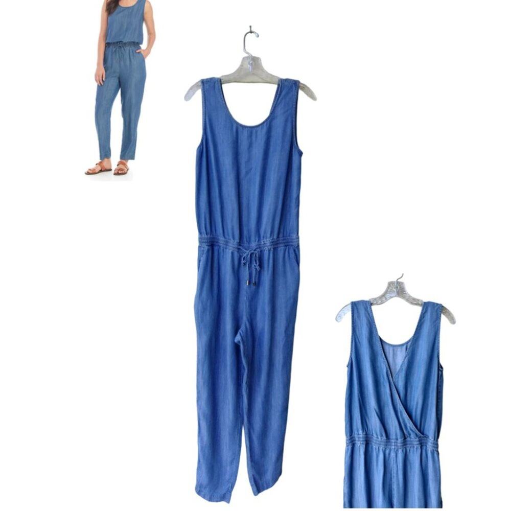 Joan Vass New York Tencel Lyocell Sleeveless Jumpsuit Size M - Blue - Minimalist